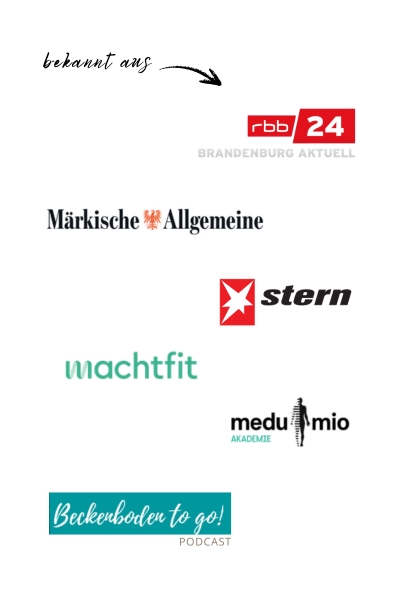 Bekannt aus Stern, machtfit, Märkische Allgemeine Zeitung, rbb24 Brandenburg aktuell Fernsehen, Beckenboden To-Go Podcast, Medumio Akademie