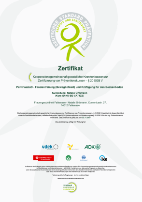 Zertifikat PelviFaszia Kurs als Gesundheitskurs / Präventionskurs